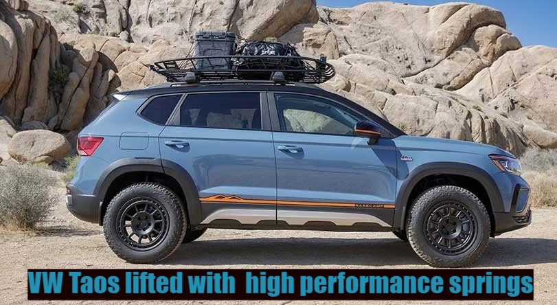 VW Taos lifted properly using longer high-performance springs.  Imported from Germany.